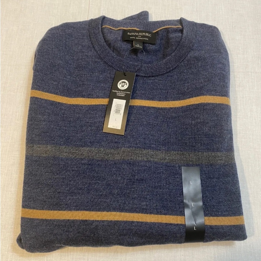 Banana Republic 100% Merino Wool Striped Men's Pullover Sweater Size Large